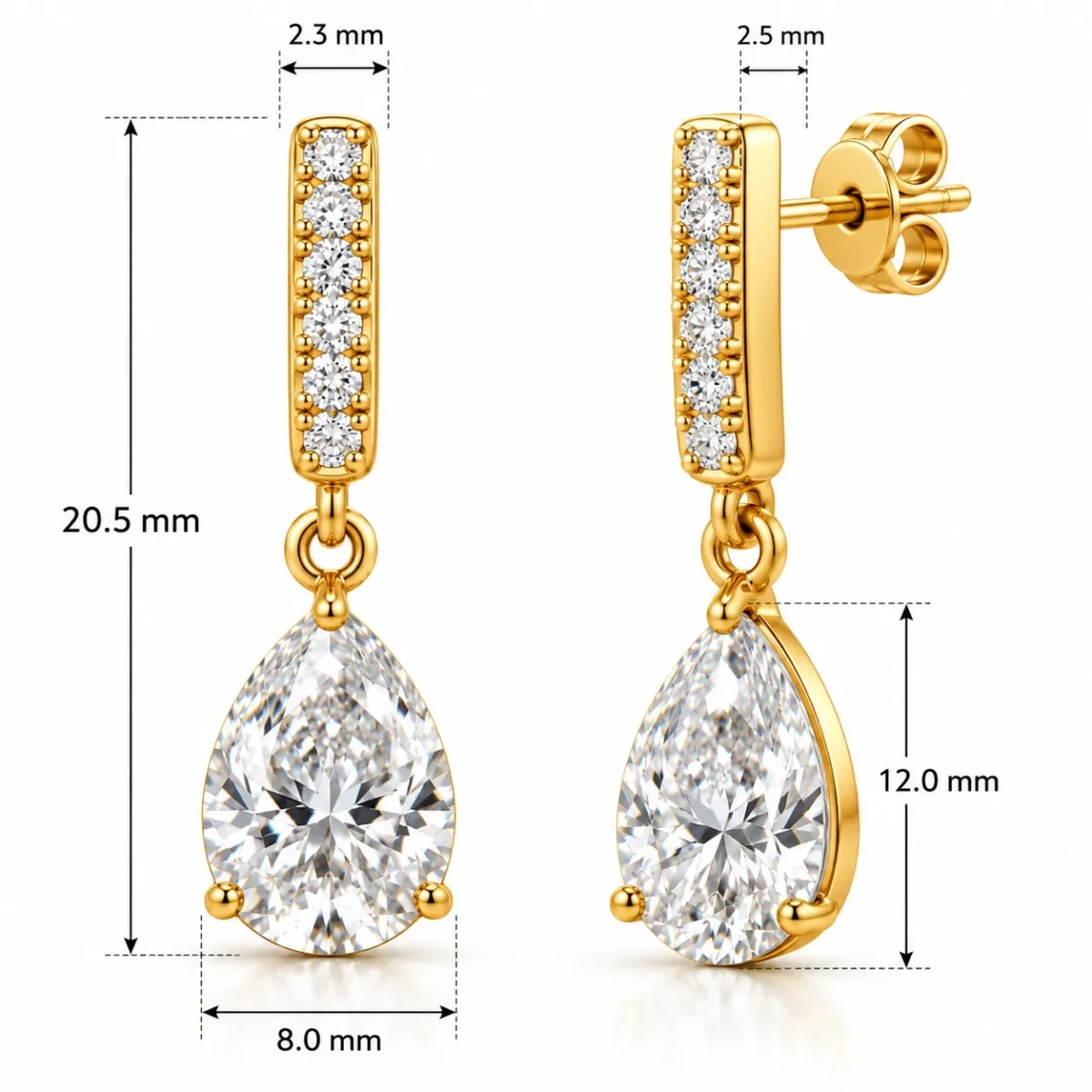 18K Gold Lab Certified Pear Cut Diamond Drop Earrings for Women - Image 3