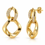 18K Gold Lab Certified Twisted Hoop Diamond Drop Earrings for Women - Image 2