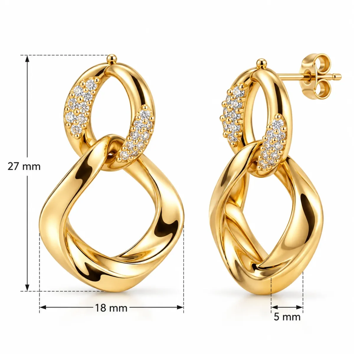 18K Gold Lab Certified Twisted Hoop Diamond Drop Earrings for Women - Image 3