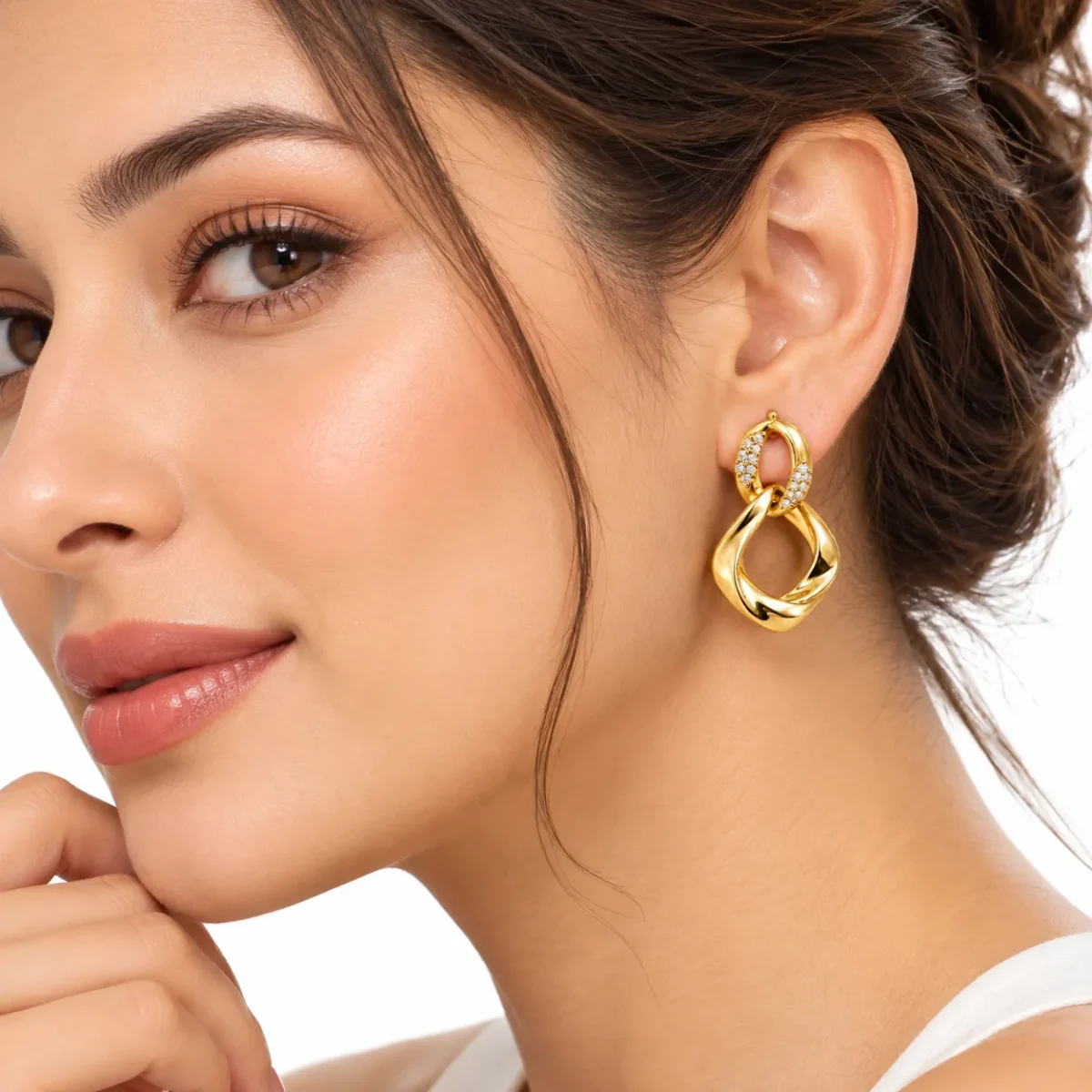 18K Gold Lab Certified Twisted Hoop Diamond Drop Earrings for Women - Image 4