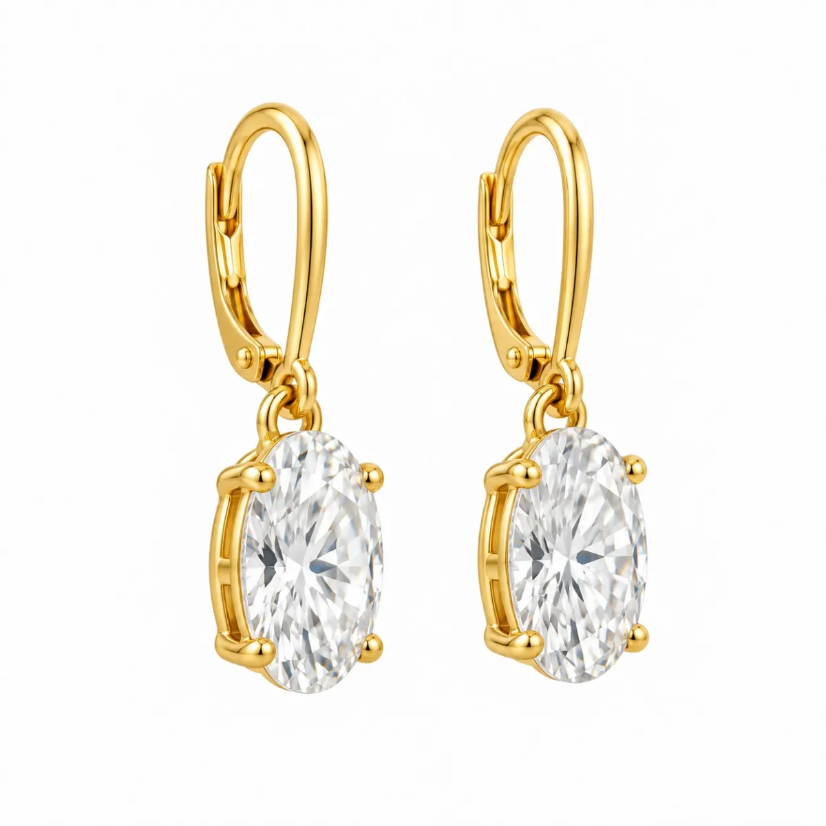 18K Gold Lab Grown Oval Cut Diamond Drop Earrings for Women - Image 2