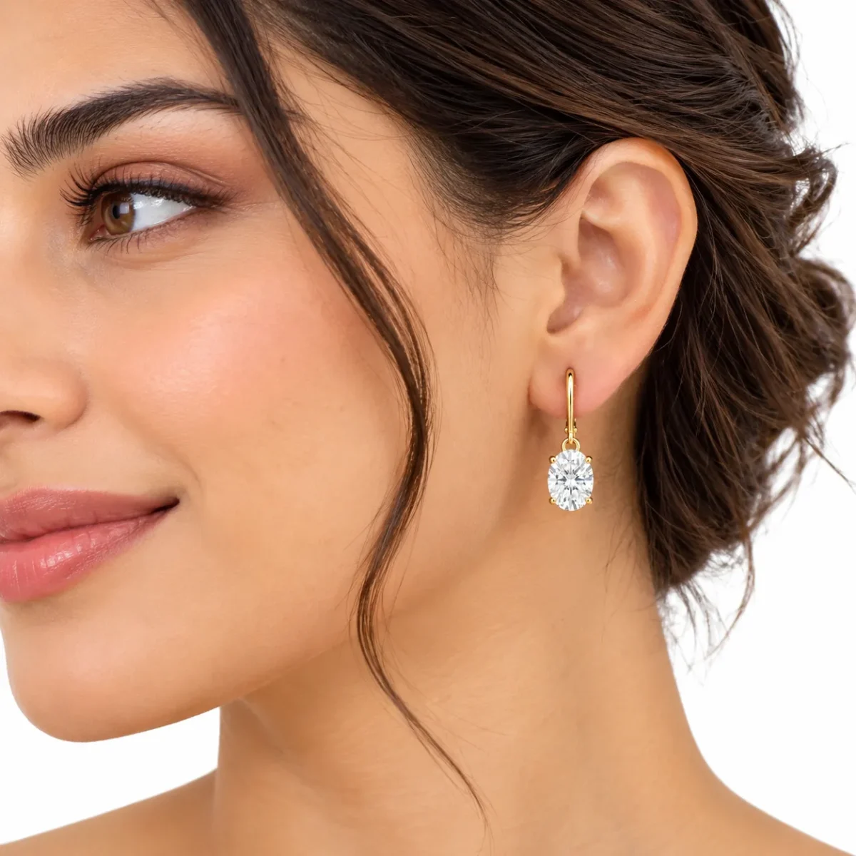 18K Gold Lab Grown Oval Cut Diamond Drop Earrings for Women - Image 4