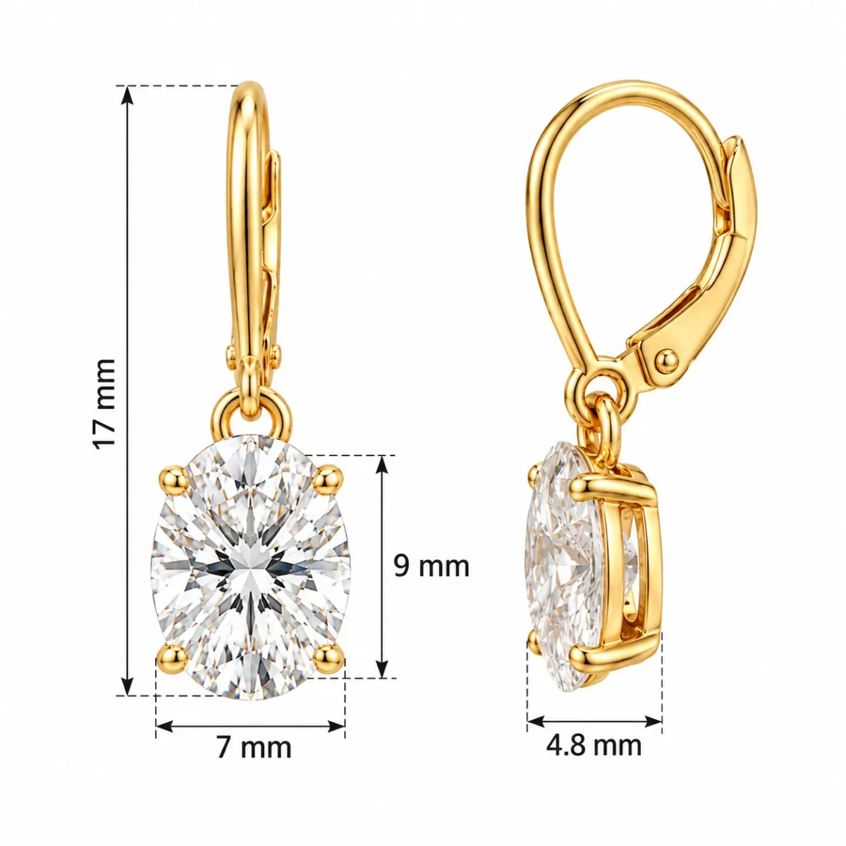 18K Gold Lab Grown Oval Cut Diamond Drop Earrings for Women - Image 3