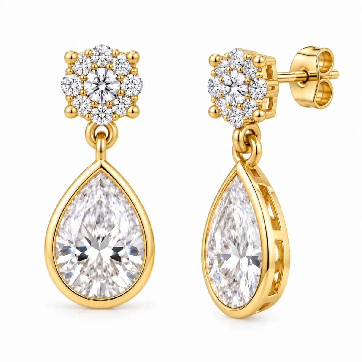18K Gold Lab Certified Pear Cut Diamond Drop Earrings for Women - Image 2