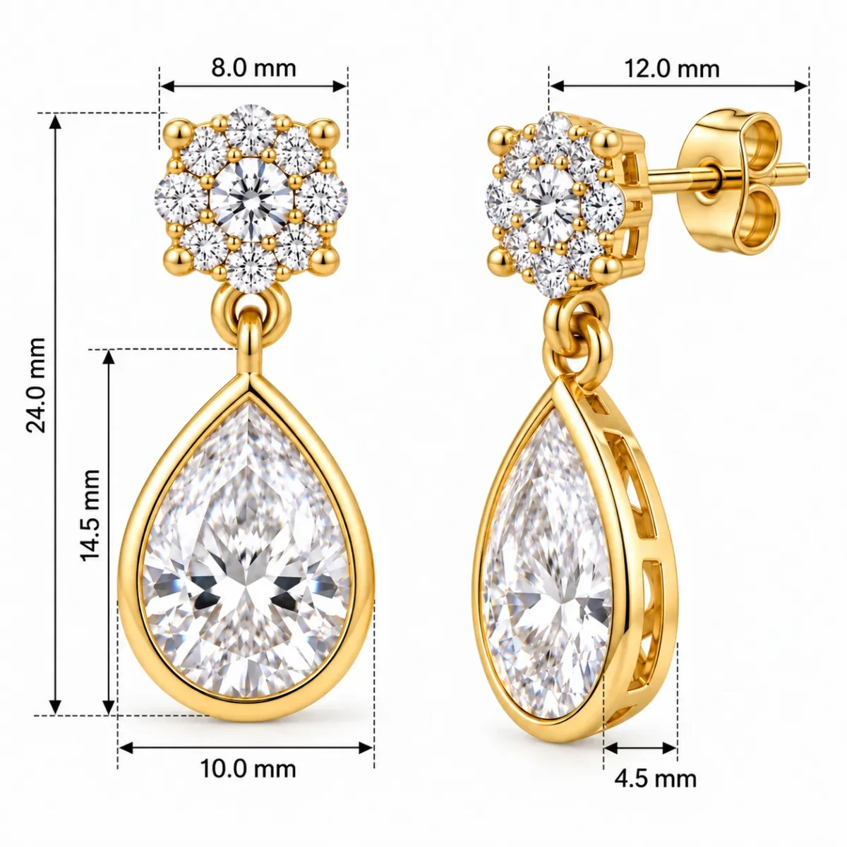 18K Gold Lab Certified Pear Cut Diamond Drop Earrings for Women - Image 3