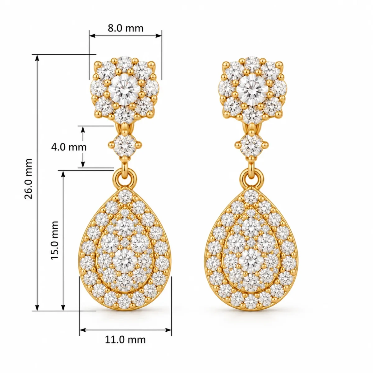 18K Gold Lab Certified Pear Shape Diamond Dangle Earrings for Women - Image 3