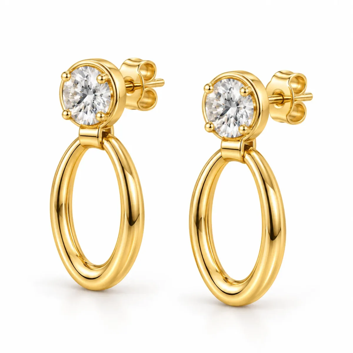 18K Gold Round Cut Lab Certified Diamond Oval Drop Earrings for Women - Image 2