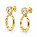 18K Gold Round Cut Lab Certified Diamond Oval Drop Earrings for Women - Image 2