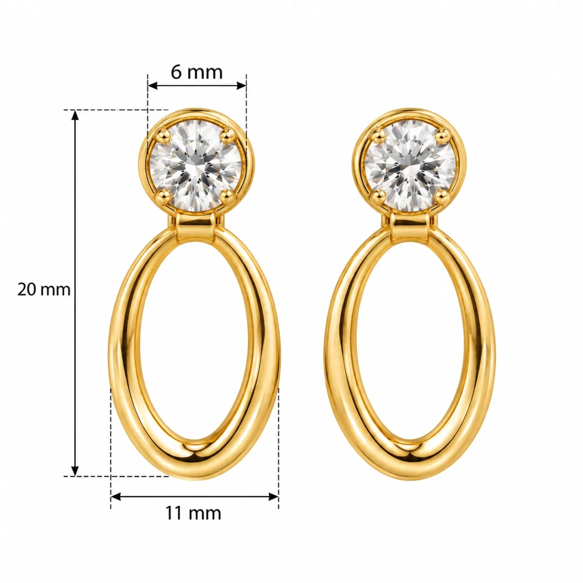 18K Gold Round Cut Lab Certified Diamond Oval Drop Earrings for Women - Image 3