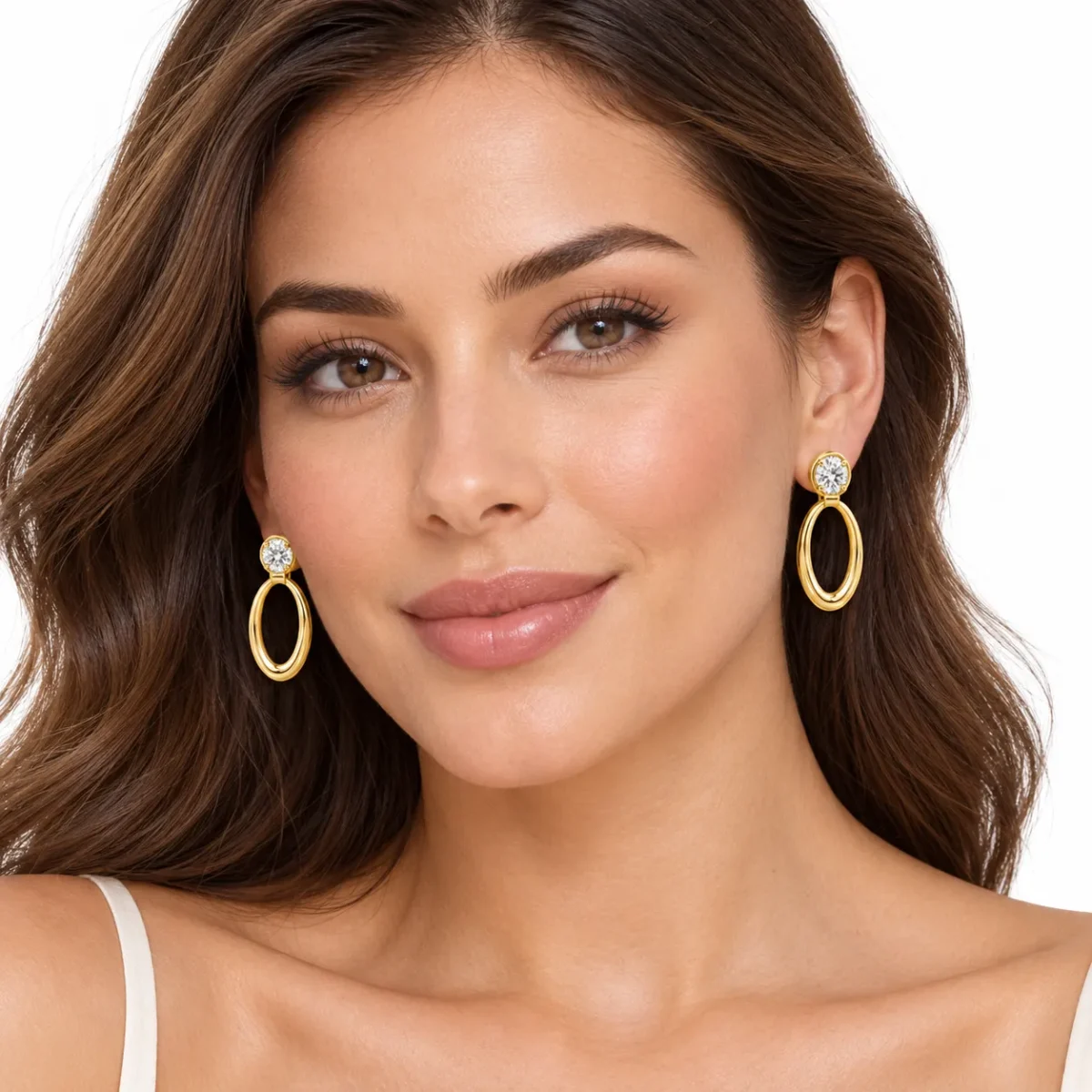 18K Gold Round Cut Lab Certified Diamond Oval Drop Earrings for Women - Image 4