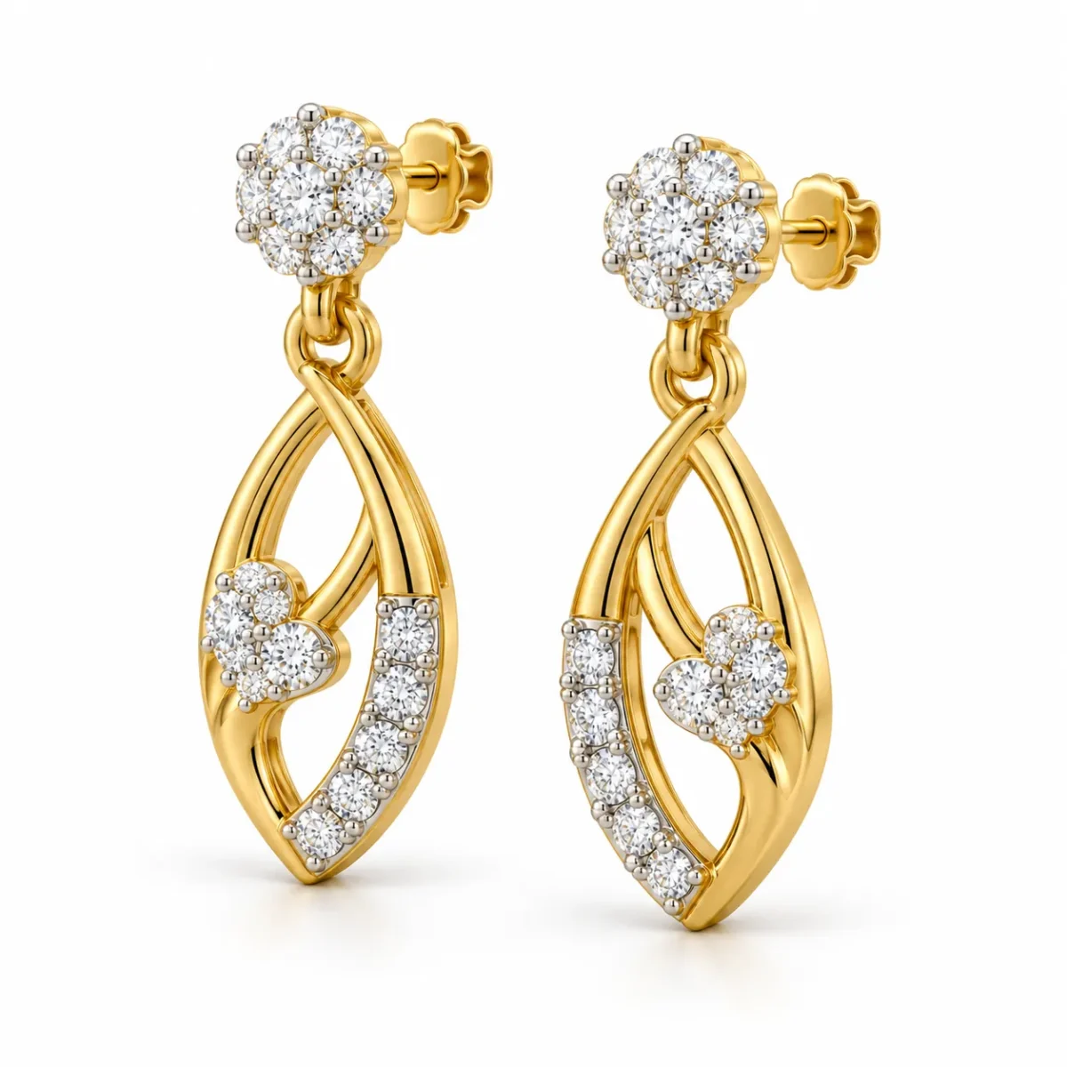 1 Carat Round Cut Floral Leaf Lab Grown Diamond Earrings for Women