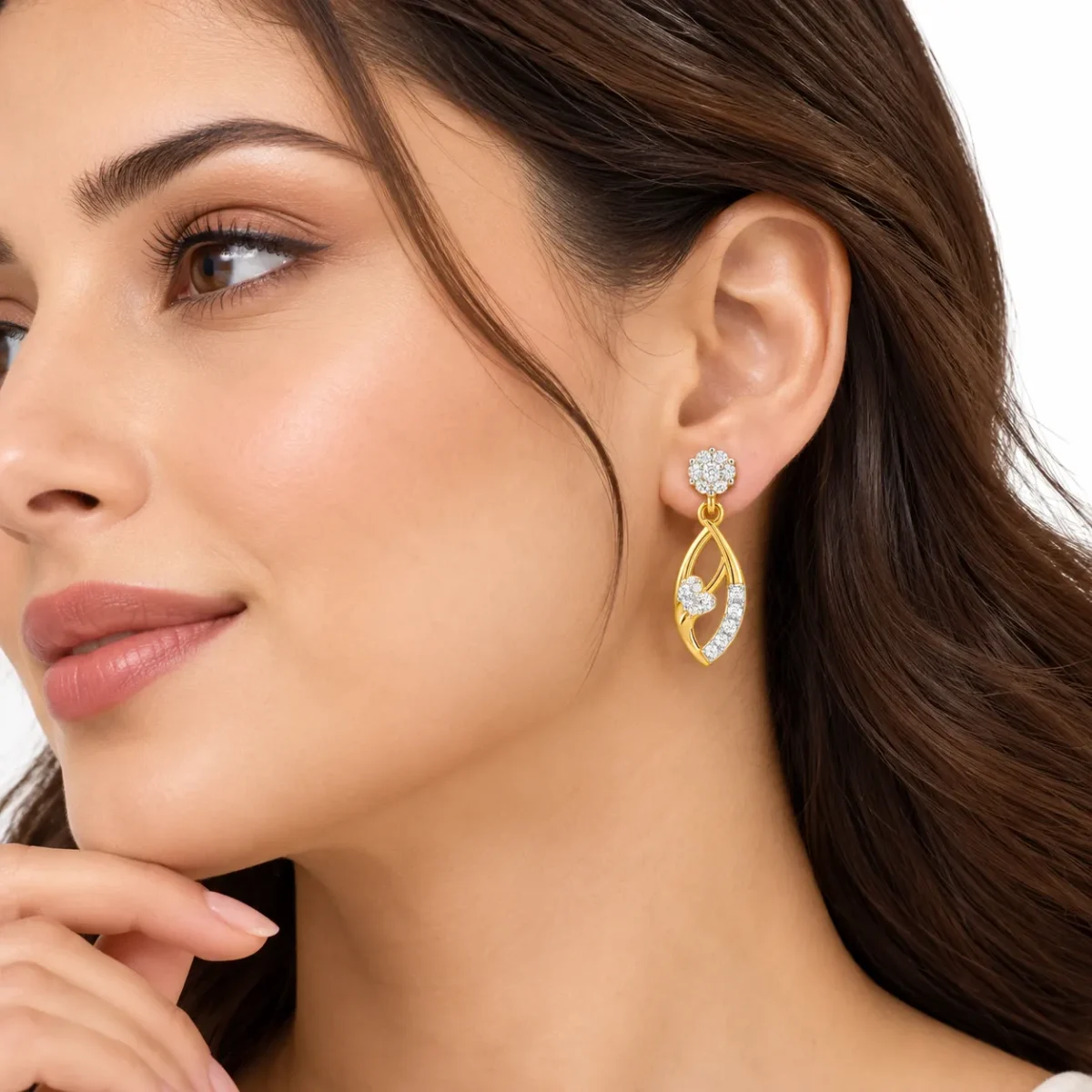 18K Gold Lab Certified Round Cut Floral Leaf Earrings for Women - Image 4