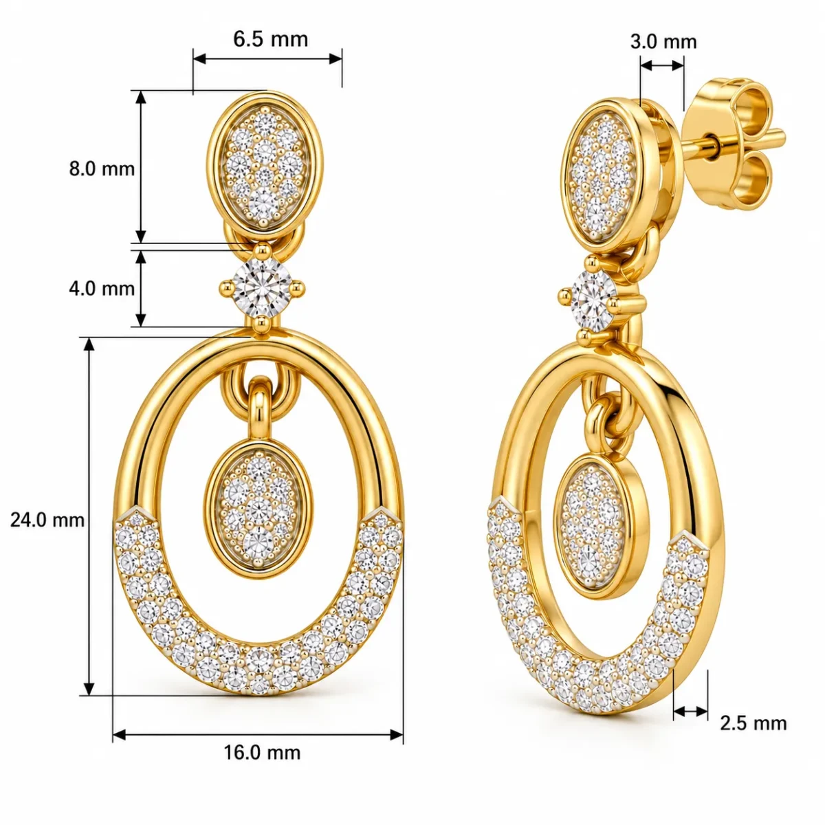 18K Gold Lab Grown Diamond Oval Drop Earrings for Women - Image 3