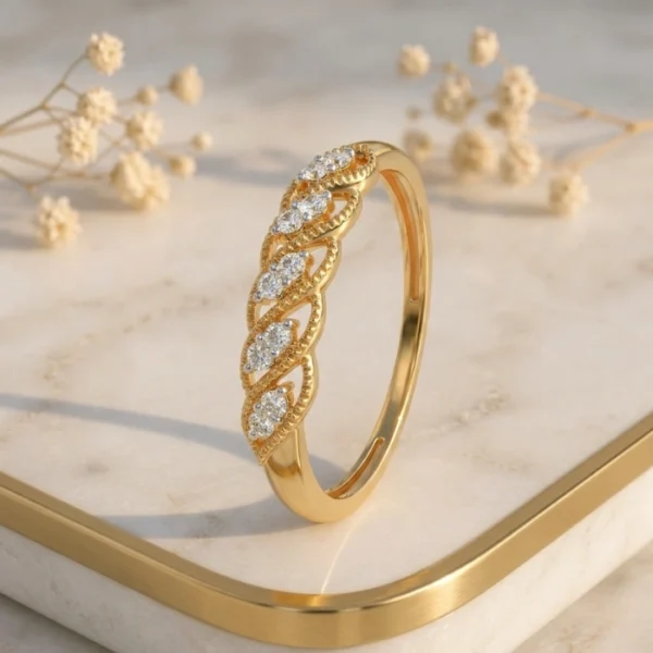 Gold Leaf Twisted Vine CVD Diamond Ring with sparkling lab grown diamonds in elegant nature-inspired design