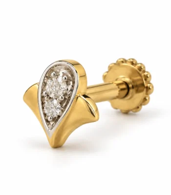 Golden Petal Lab Grown Diamond Nose Pin in 18K Gold Side View