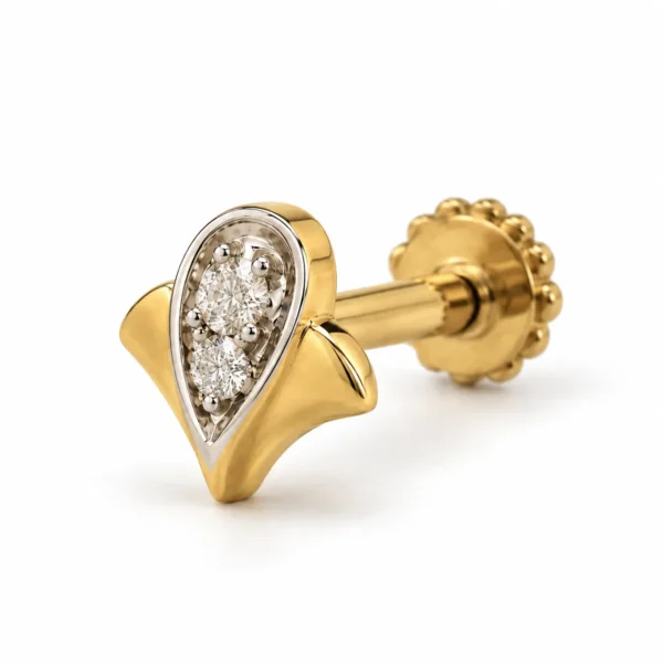 Golden Petal Lab Grown Diamond Nose Pin in 18K Gold Side View