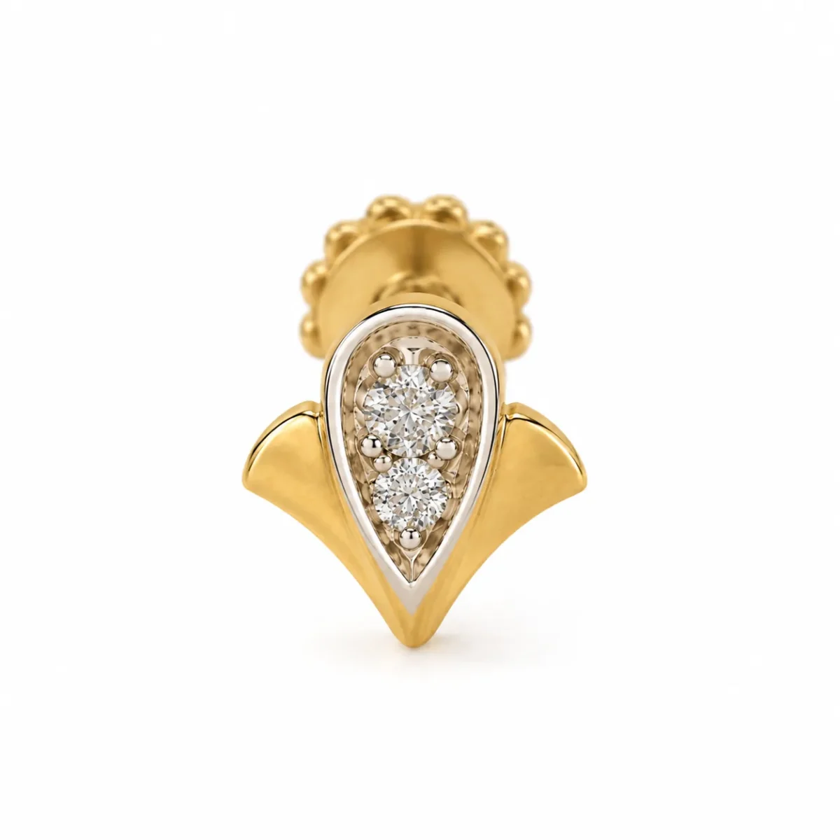 Golden Petal Lab Grown Diamond Nose Pin in 18K Gold Front View