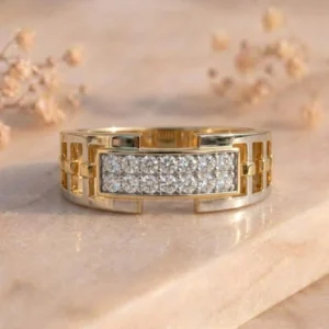 Grid Link Double Pavé Diamond Ring featuring interlinked grid-inspired detailing adorned with double pavé-set lab-grown diamonds and a sleek modern finish.