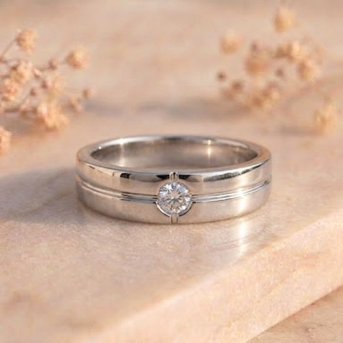 Groove Band Bezel Solitaire Diamond Ring Groove Band Bezel Solitaire Diamond Ring featuring a sleek grooved band with a bezel-set solitaire lab-grown diamond and polished modern detailing.