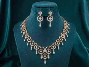 Hexa Glow Diamond Necklace Set featuring elegant hexagonal motifs adorned with sparkling lab-grown diamonds and matching radiant earrings.