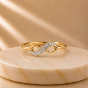 Infinity Pavé Diamond Yellow Gold Ring featuring an elegant infinity-inspired design adorned with sparkling pavé-set lab-grown diamonds in polished yellow gold.
