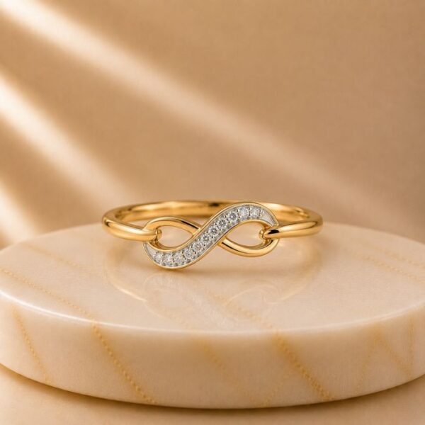 Infinity Pavé Diamond Yellow Gold Ring featuring an elegant infinity-inspired design adorned with sparkling pavé-set lab-grown diamonds in polished yellow gold.