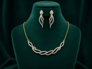 Infinity Twist Diamond Necklace Set featuring elegant infinity-inspired twisted patterns adorned with sparkling lab-grown diamonds and matching earrings.