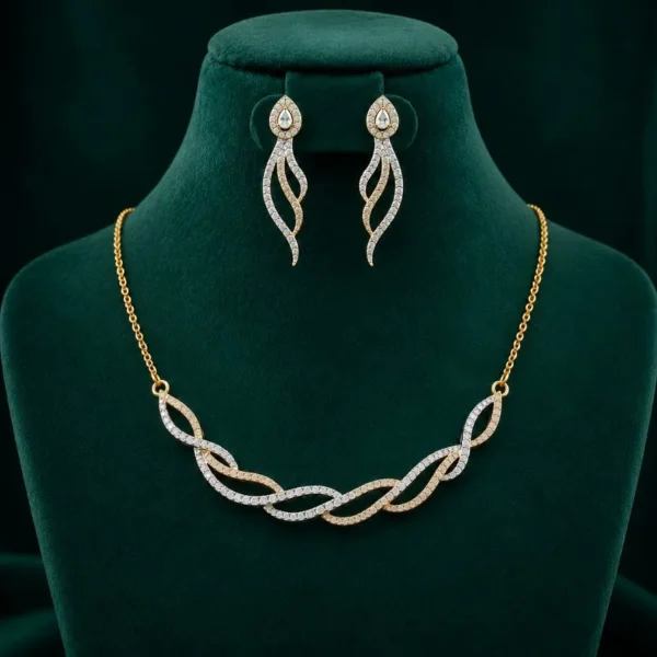 Infinity Twist Diamond Necklace Set featuring elegant infinity-inspired twisted patterns adorned with sparkling lab-grown diamonds and matching earrings.