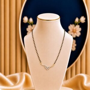 Leaf Sweep Lab Grown Diamond Mangalsutra featuring graceful sweeping leaf-inspired motifs adorned with sparkling lab-grown diamonds and elegant black bead chain detailing.