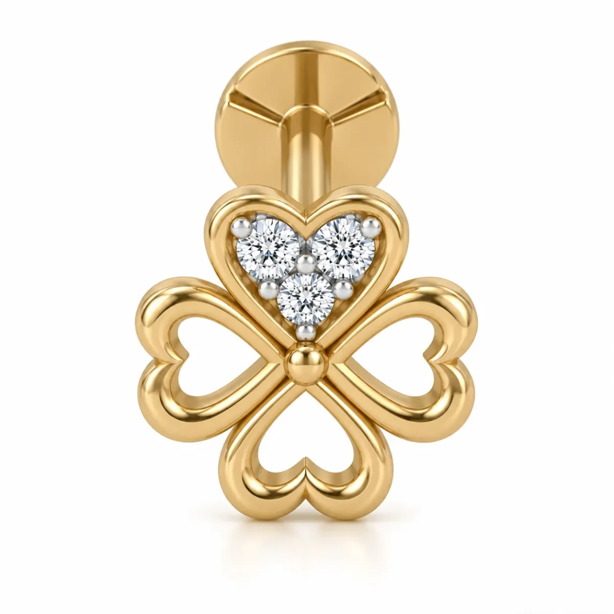 Love Charm Lab Grown Diamond Gold Nose Pin – Close-Up View