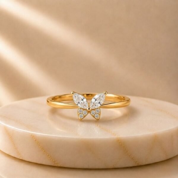 Marquise Butterfly Shape Diamond Ring featuring delicate butterfly-inspired motifs crafted with marquise-shaped sparkling lab-grown diamonds and elegant detailing.