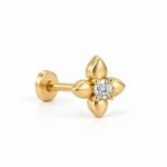 Gold Floral Lab Grown Diamond Nose Pin Side View