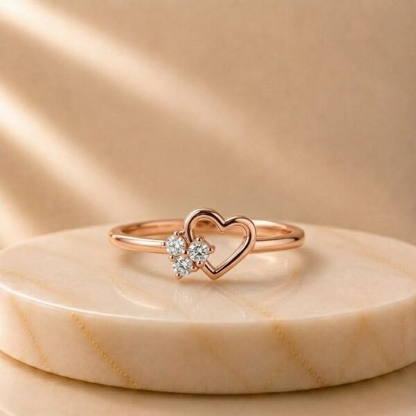 Open Heart Trio Diamond Rose Gold Ring featuring elegant open heart motifs adorned with three sparkling lab-grown diamonds in a luxurious rose gold finish.