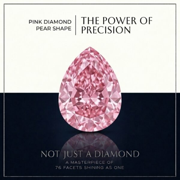 Loose fancy vivid pink pear diamond showing crisp facet lines and brilliant light dispersion on a soft white surface.