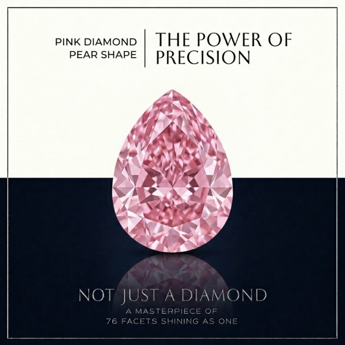 loose-pink-pear-diamond Loose fancy vivid pink pear diamond showing crisp facet lines and brilliant light dispersion on a soft white surface.