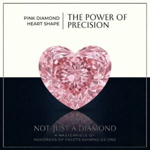 Loose fancy vivid pink heart cut lab grown diamond with brilliant light reflections on a white satin surface.