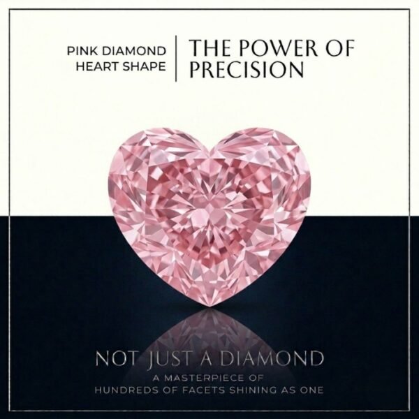 Loose fancy vivid pink heart cut lab grown diamond with brilliant light reflections on a white satin surface.
