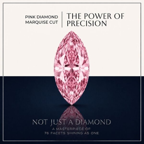 Loose fancy vivid pink marquise diamond showing sharp pointed tips and brilliant light dispersion on a soft white surface.