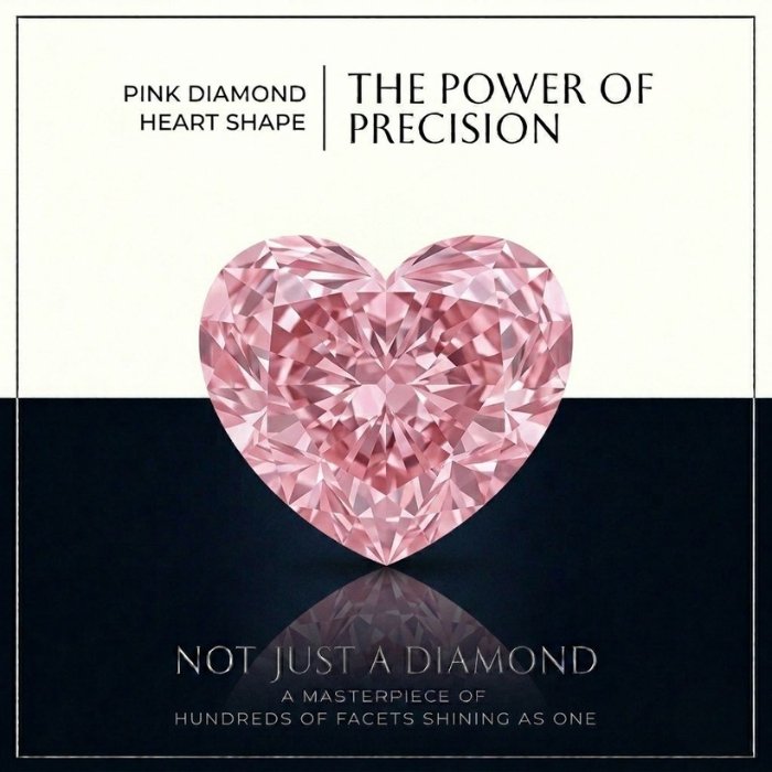 loose-pink-heart-cut-lab-grown-diamond Loose fancy vivid pink heart cut lab grown diamond with brilliant light reflections on a white satin surface.