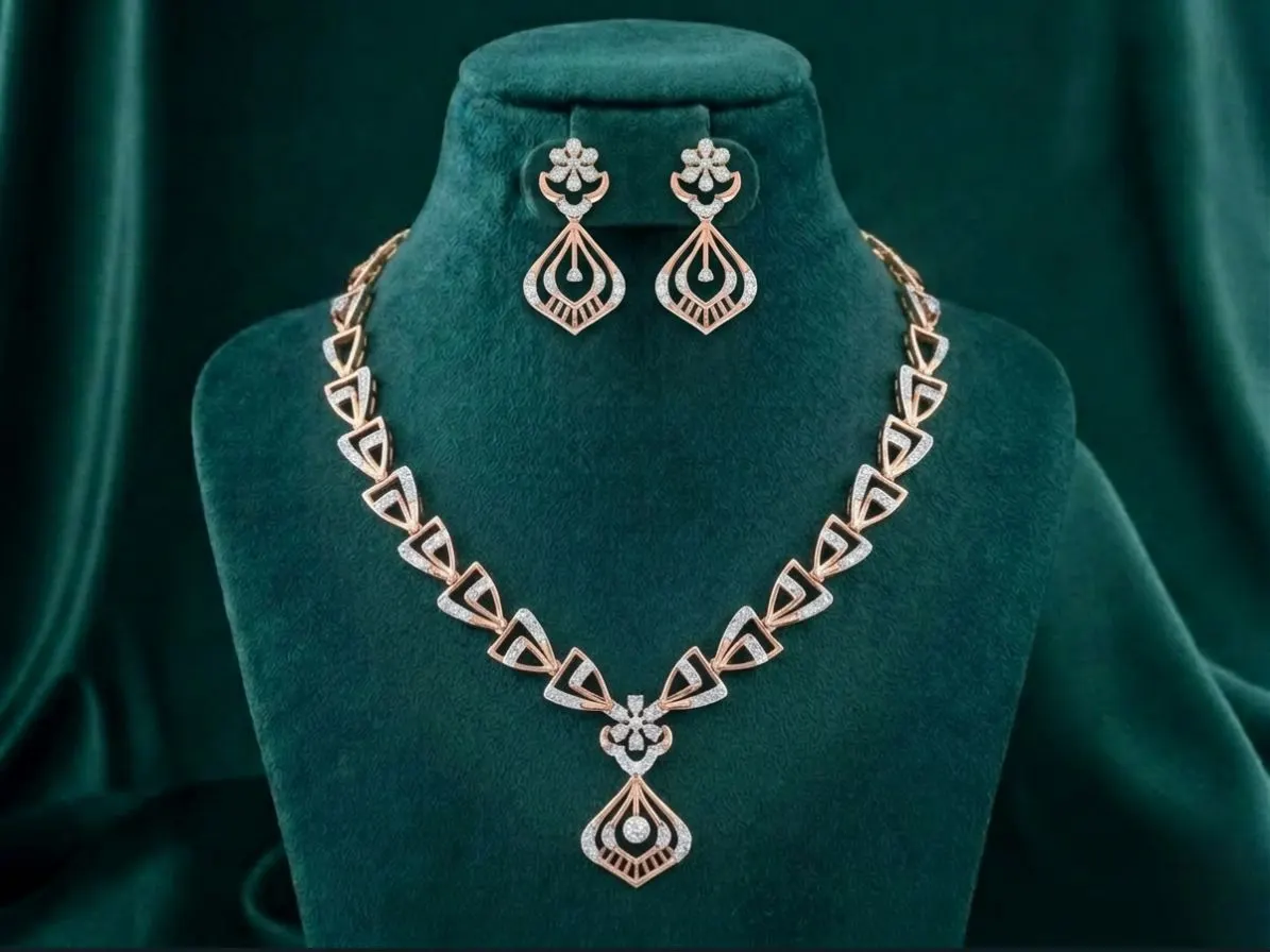 Peacock Arc Diamond Set Peacock Arc Diamond Set featuring graceful peacock-inspired arc motifs adorned with sparkling lab-grown diamonds and matching elegant earrings.