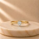 Pear Cut Bezel Solitaire Diamond Ring featuring a sparkling pear-cut lab-grown diamond secured in a sleek bezel setting with elegant modern detailing.