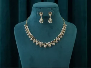 Premium pear cut CVD diamond crescent necklace set featuring lab-grown diamond