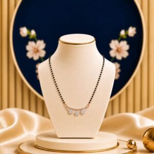 Petal Fringe Lab Grown Diamond Mangalsutra featuring floral bar-inspired motifs with delicate fringe detailing adorned with sparkling lab-grown diamonds and elegant black bead chain accents.