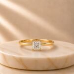 Princess Cut Solitaire Yellow Gold Ring featuring a sparkling princess-cut lab-grown diamond set in an elegant polished yellow gold band.