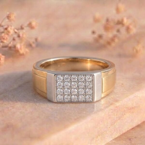 Rectangle Pavé Panel Two-Tone Signet Ring featuring a bold rectangular pavé-set diamond panel with elegant two-tone signet craftsmanship.