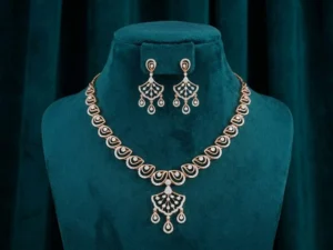 Royal Chandrika Diamond Necklace Set featuring regal traditional-inspired motifs adorned with sparkling lab-grown diamonds and matching elegant earrings.