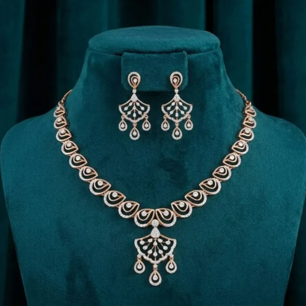 Royal Chandrika Diamond Necklace Set featuring regal traditional-inspired motifs adorned with sparkling lab-grown diamonds and matching elegant earrings.