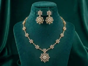 Snowflake Station Diamond Necklace Set featuring delicate snowflake-inspired station motifs adorned with sparkling lab-grown diamonds and matching elegant earrings.