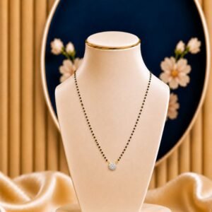 Solo Sparkle Lab Grown Diamond Mangalsutra featuring a minimalist solitaire-inspired design adorned with a sparkling lab-grown diamond and elegant black bead chain detailing.