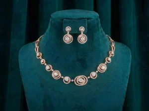 Spiral Orbit Diamond Set featuring elegant spiral and orbit-inspired motifs adorned with sparkling lab-grown diamonds and matching sophisticated earrings.